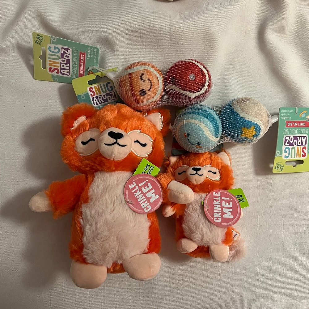 Lot of 4 Snugarooz Dog Toys Foxy & Young Panda And Two Sets of Balls